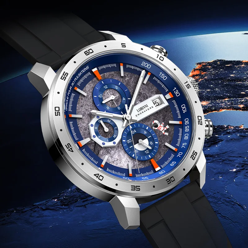 LOBINNI Новое поступление спортивные наручные часы мужские уличные классические многофункциональные 42 мм резиновые механические автоматические часы