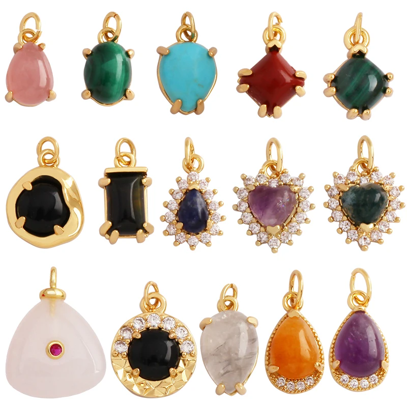 2pcs Lot Trendy Crystal Agate Topaz Amethyst Charm ,Water Drop Geometry Shape Necklace Bracelet Handmade Jewelry Accessories K46