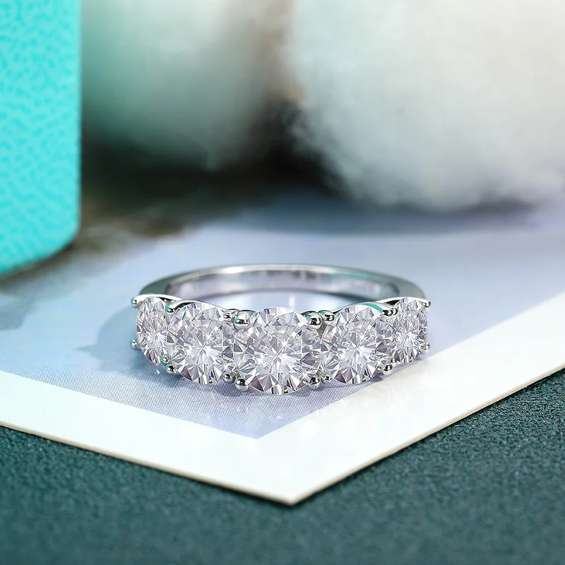 Halaile D Color Moissanite S925 Sterling Silver Row Ring Trendy Fine Jewelry Women\'s Classic Wedding Bridal Luxury Gift