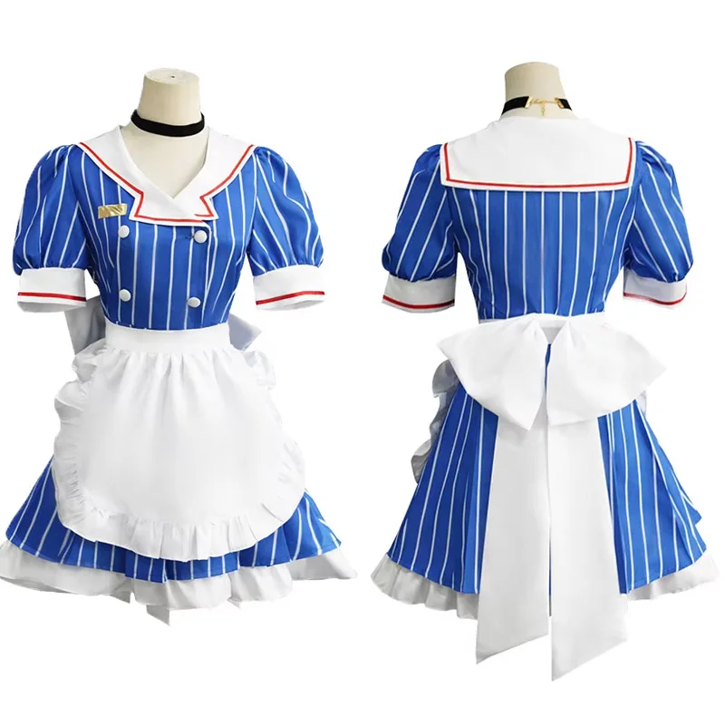 Miku Cosplay Costumes Anime Mesmerizer Uniform Women Striped Maid Dress Hat Apron Suit Halloween Christmas Carnival Party Dress