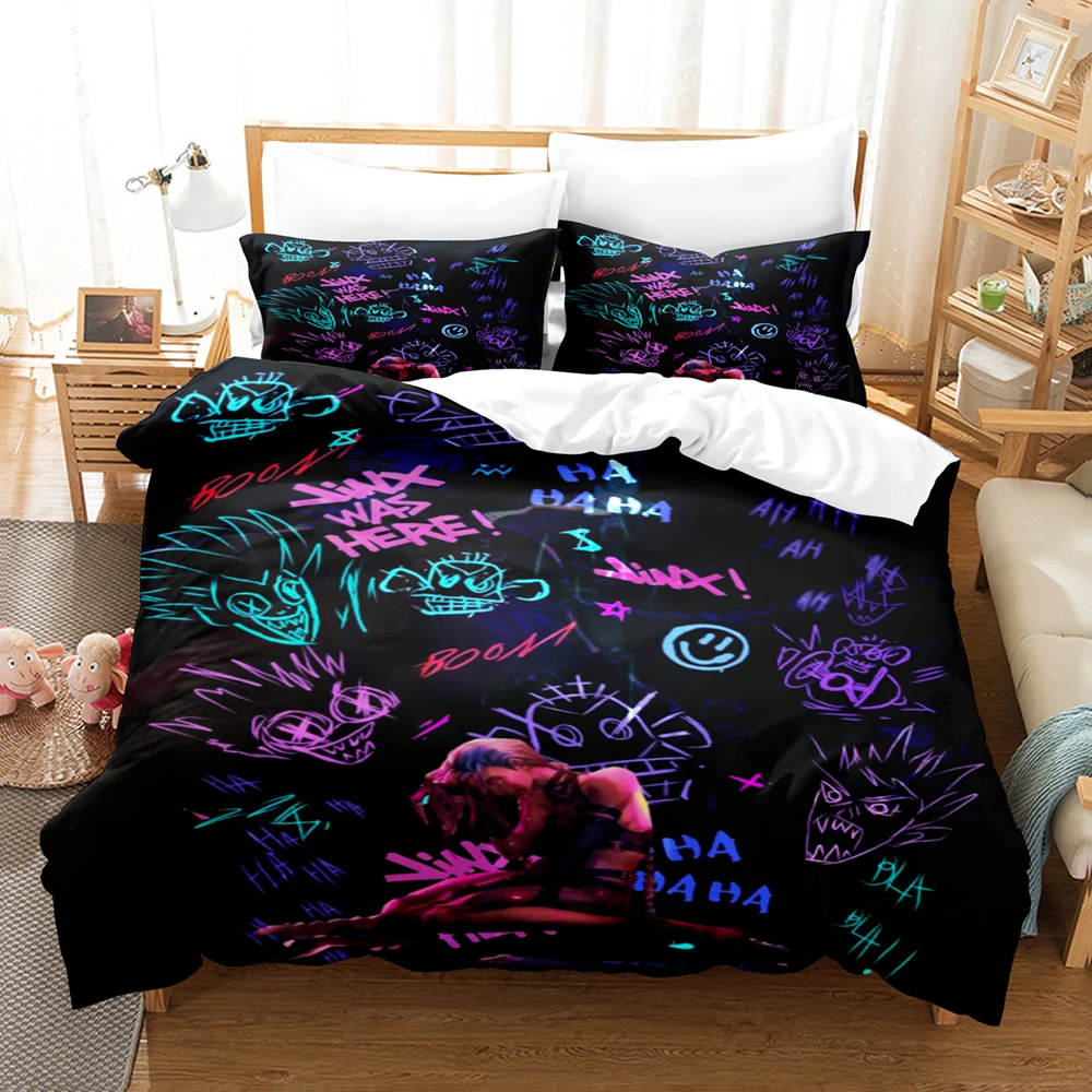 Arcane Anime JinX 3D Bed Linen Set Duvet Cover Set Twin Full Queen King Size Bedding Set Comforter Bedding Sets Arcane Bed Linen