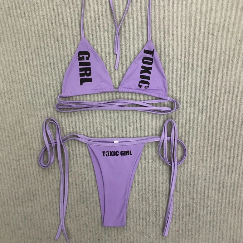 

Купальник-бикини в стиле Y2K панк с заклепками и крестом, европейско-американский летний дизайн с буквенным принтом, однотонный, для модных девушек, раздельный купальник-бикини