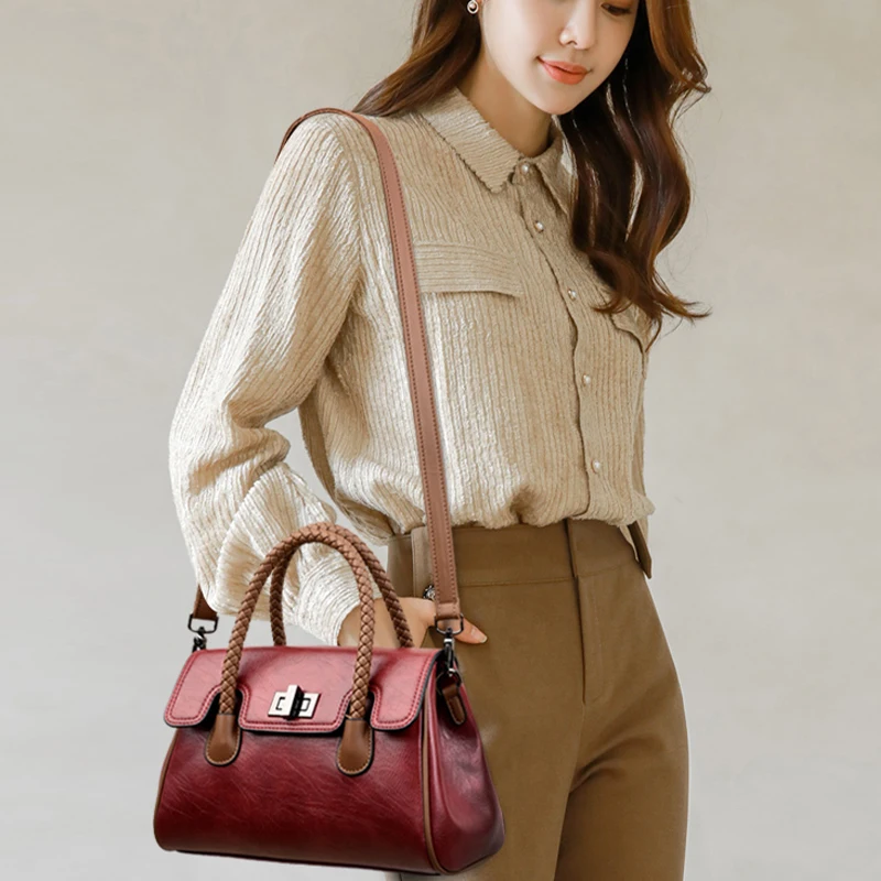 2024 High Quality Soft Leather Women\'s Handbag Luxury Designer Girl Boston Bag Luxury Large Capacity Shoulder Bags Sac A Main