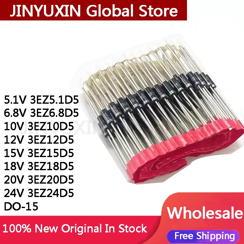 20Pcs 3EZ5.1D5 3EZ6.8D5 3EZ10D5 3EZ12D5 3EZ15D5 3EZ18D5 3EZ20D5 3EZ24D5  DO-15 In Stock Wholesale