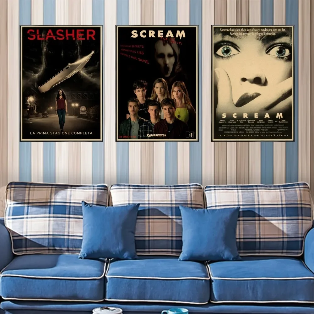 1pc Classic Horror Thriller Movie Scream Retro Poster Stickers Art Wall Murals Decor Game Room Decor Gifts Kawaii HD Painting