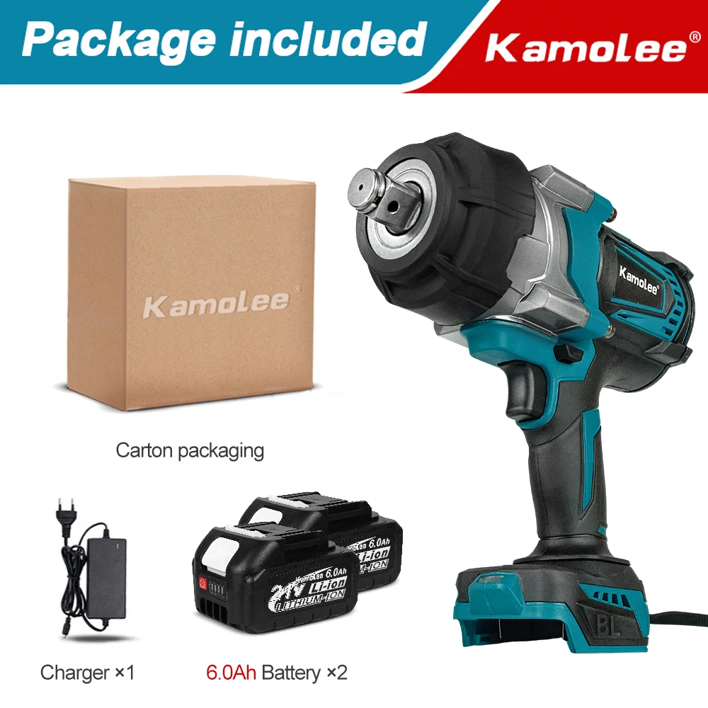 Laag 70%！！Kamolee 4100NM borstelloze slagmoersleutel 3/4 inch elektrisch gereedschap compatibel met 18/21V Kamolee-batterij