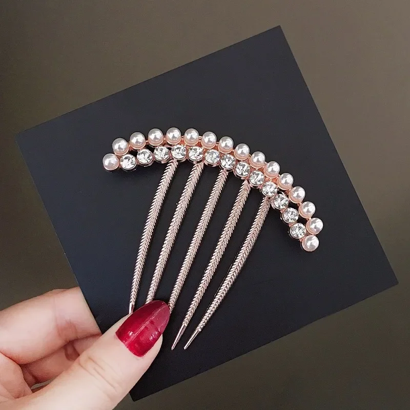 Luxury Pearl Hair Combs Women Elegant Zircon Hairpin Clips Crystal Bun Wedding Bridal Hairclaw Rhinestone Jewelry Accessories