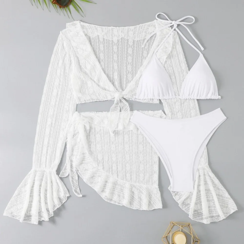 4Pcs/Set Fashion Summer Women Swimsuit Long-sleeve Party Bikini Set Casual Vacation Brazilian Beachwear for Women