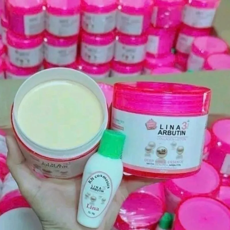 Kit Combo Trang Da Kem body kích trắng LINA abutin Dưỡng Trắng Da Mịn 2 Products