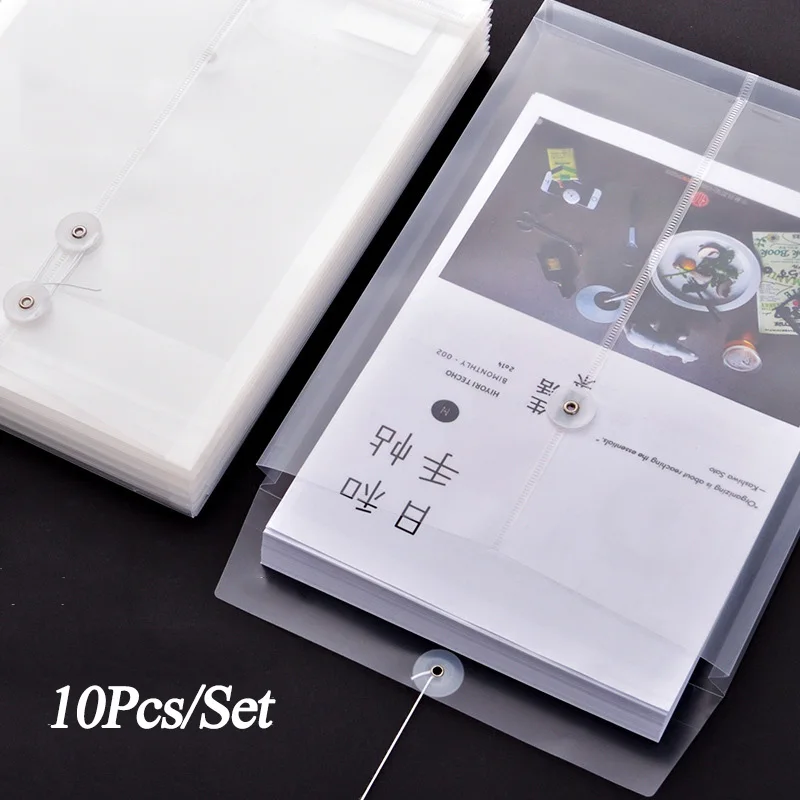 

10Pcs/Set Plastic Transparent A4 File Bag Documents Filing Storage Bag Office School Stationery Pocket Folders