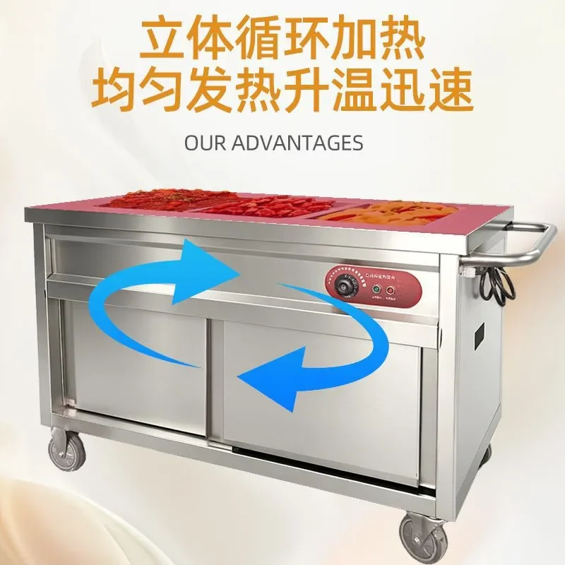 Commercial Stainless Steel Electric Heating Food Warmer Cart Mobile Thermal Insulation Dining Table Fast Food Drying Cabinet