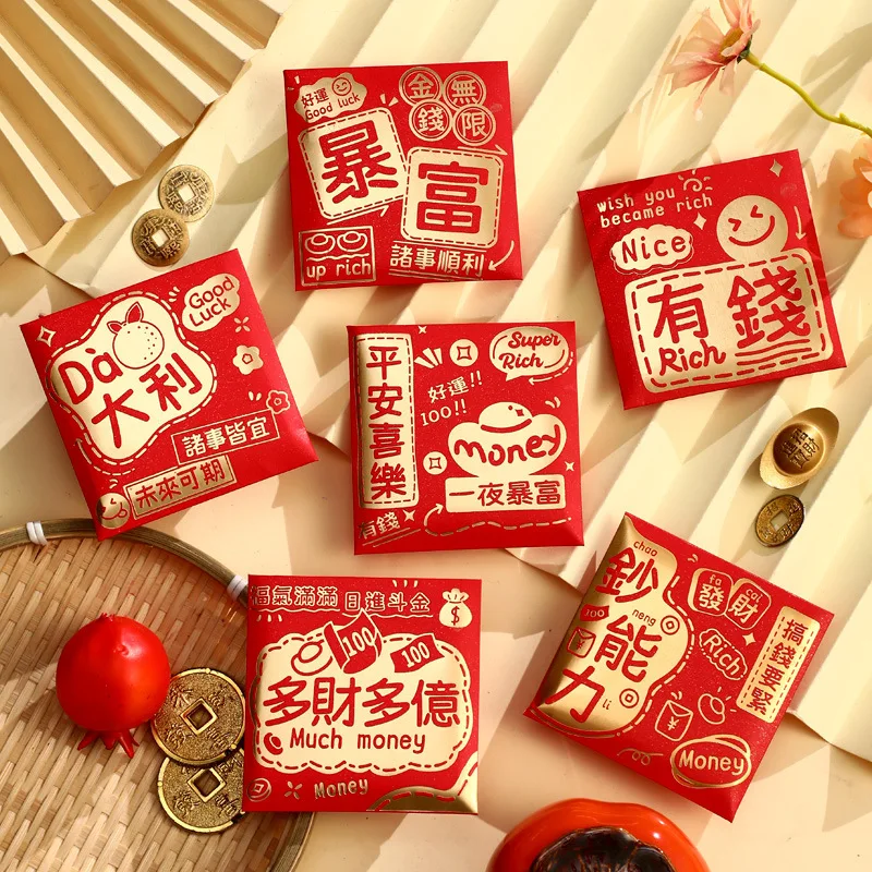 36 Stuks Chinese Slang Jaar Rode Enveloppen Klassieke Rode Enveloppen Schattige Geluksgeschenken Maanjaar Hongbao Voor Bruiloft Verjaardag