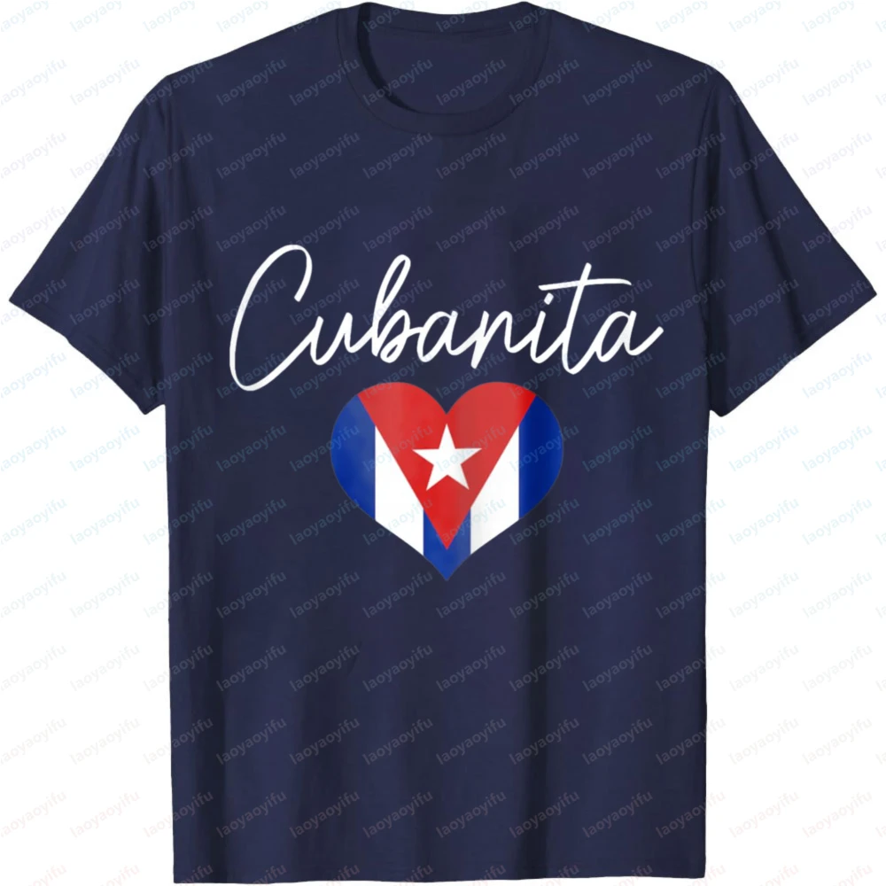Cubanita Cuban Flag Heart Men Shirt Patriotic Cuban Girl Pride Summer Short Sleeve Casual Cotton Top for Ladies Graphic T Shirt