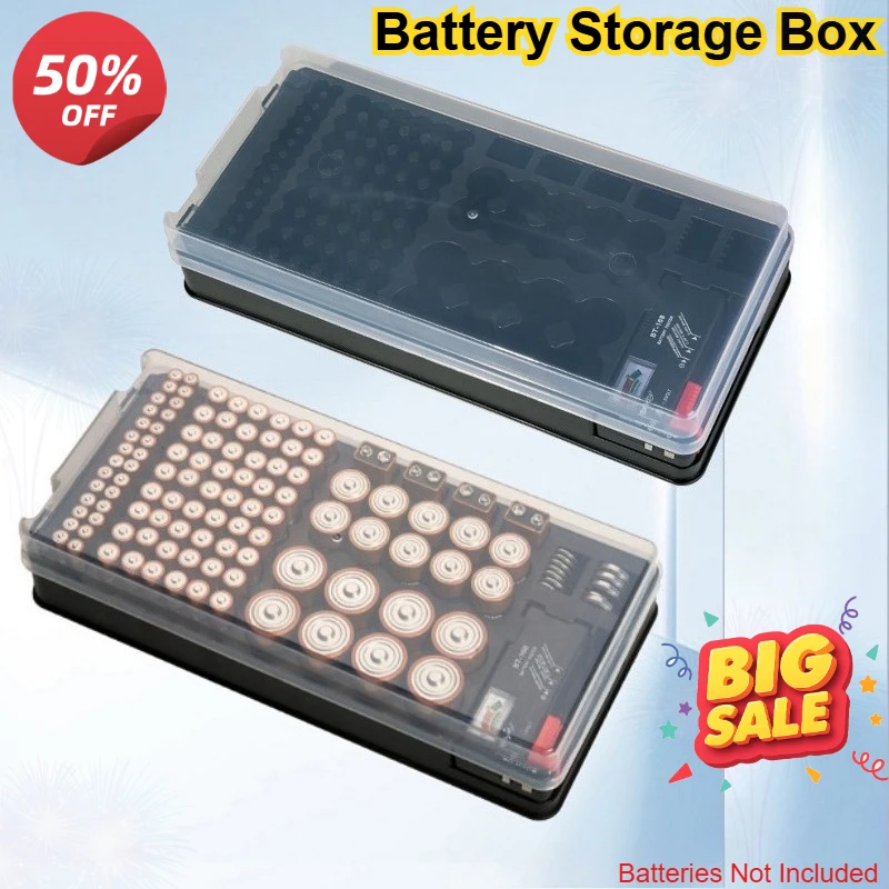 116‑Grid Battery Organizer Storage Case with Lid Built‑in Pointer Tester for AA AAA C D 9V Button Cell Flip‑Top Holder Box