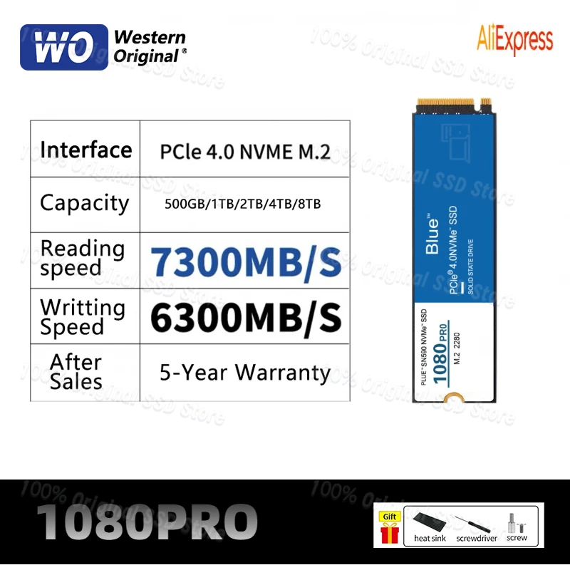 

2024 Новый твердотельный накопитель 1080PRO 1 ТБ 2 ТБ 4 ТБ 8 ТБ Внутренний твердотельный диск PCIe 5,0 x 4 M.2 2280 для ноутбука, настольного ПК PS4 PS5