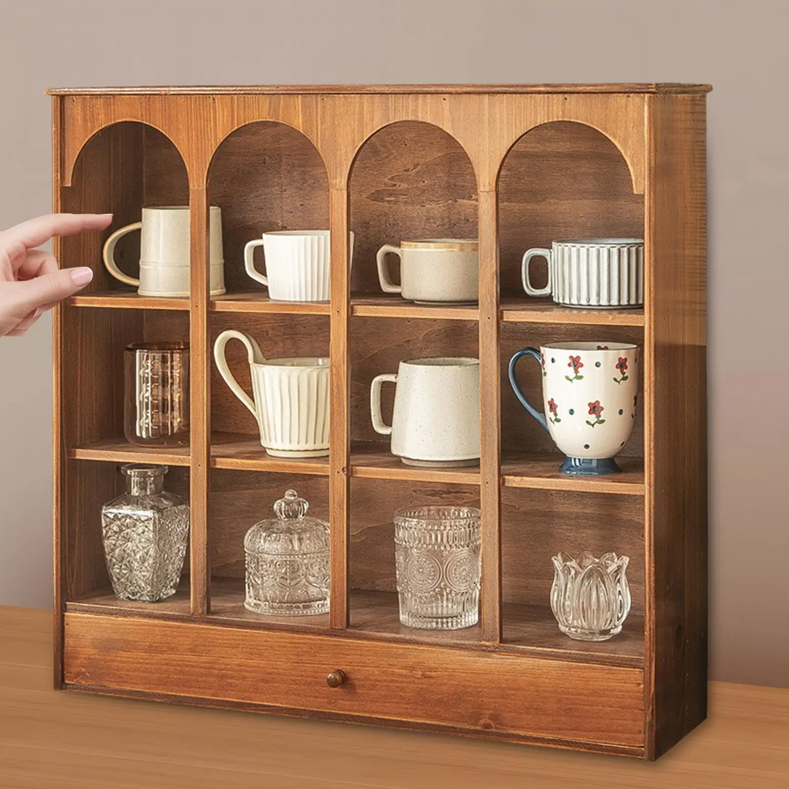 

Vintage Countertop Cabinet Wood Organizer Retro with Compartment and Drawer