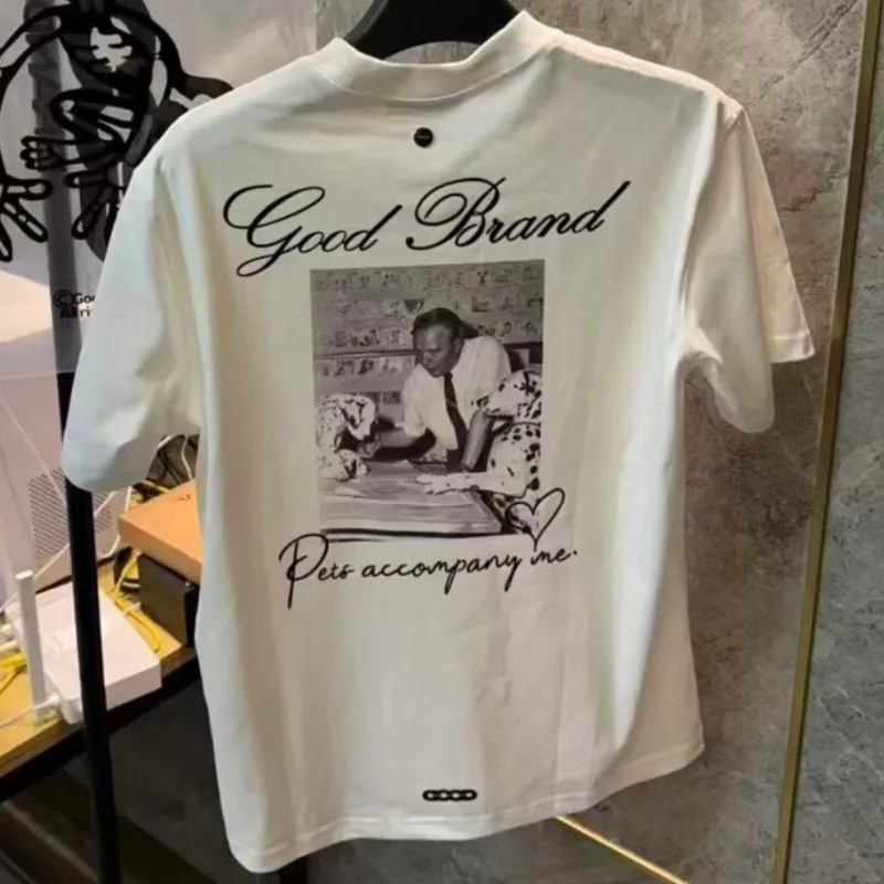 Summer Men Women GOODBRAND Tshirts Retro Dalmatian Photo Wall Portrait Foam Letter Print White Short Sleeve Casual Streetwear