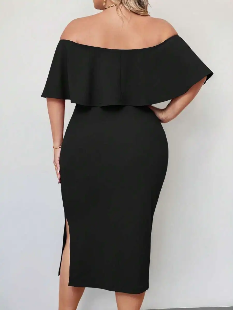 

Plus Size Women Elegant Solid Off Shoulder Dress Spring To Summer