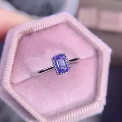 Hot Sale Natural Tanzanite Ring for Engagement 4mm*6mm 0.55ct VVS Tanzanite 925 Silver Ring with 3 Layers 18k Gold Plated