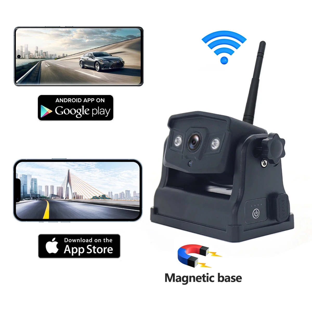 New 5g Wifi Hd With Solar Panel 100m Wireless Bus Van Truck Rv Car Dvr Front Rear View Camera for Ios and Android Phone