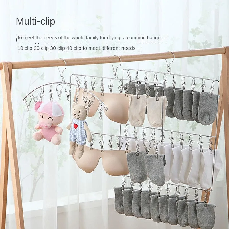 Stainless Steel Hanger Multi-Functional Socks Underwear Multi-Clip Wardrobe Baby Student Dormitory Drying Artifact