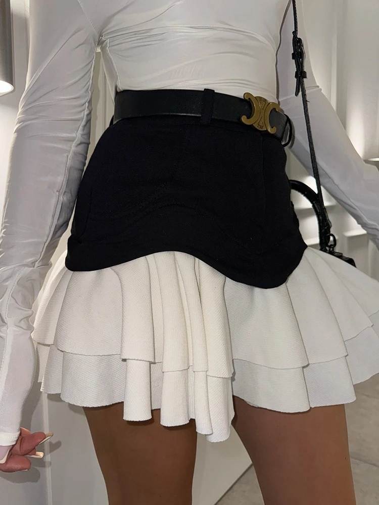 TARUXY Ruffled Splice Denim Skirt For Women Fashion High Waist Streetwear Mini Cake Skirt 2025 Summer New Y2K Club Party Skirt