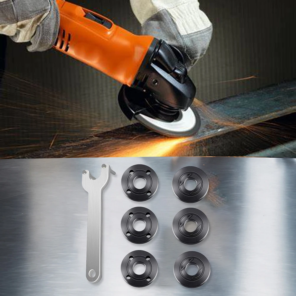 7 قطعة مجموعة مفاتيح ربط أدوات طاحونة زاوية سوداء فضية مفتاح ربط قابل للتعديل تتميز بتصميم سهل الإزالة وقدرة تلميع محسنة