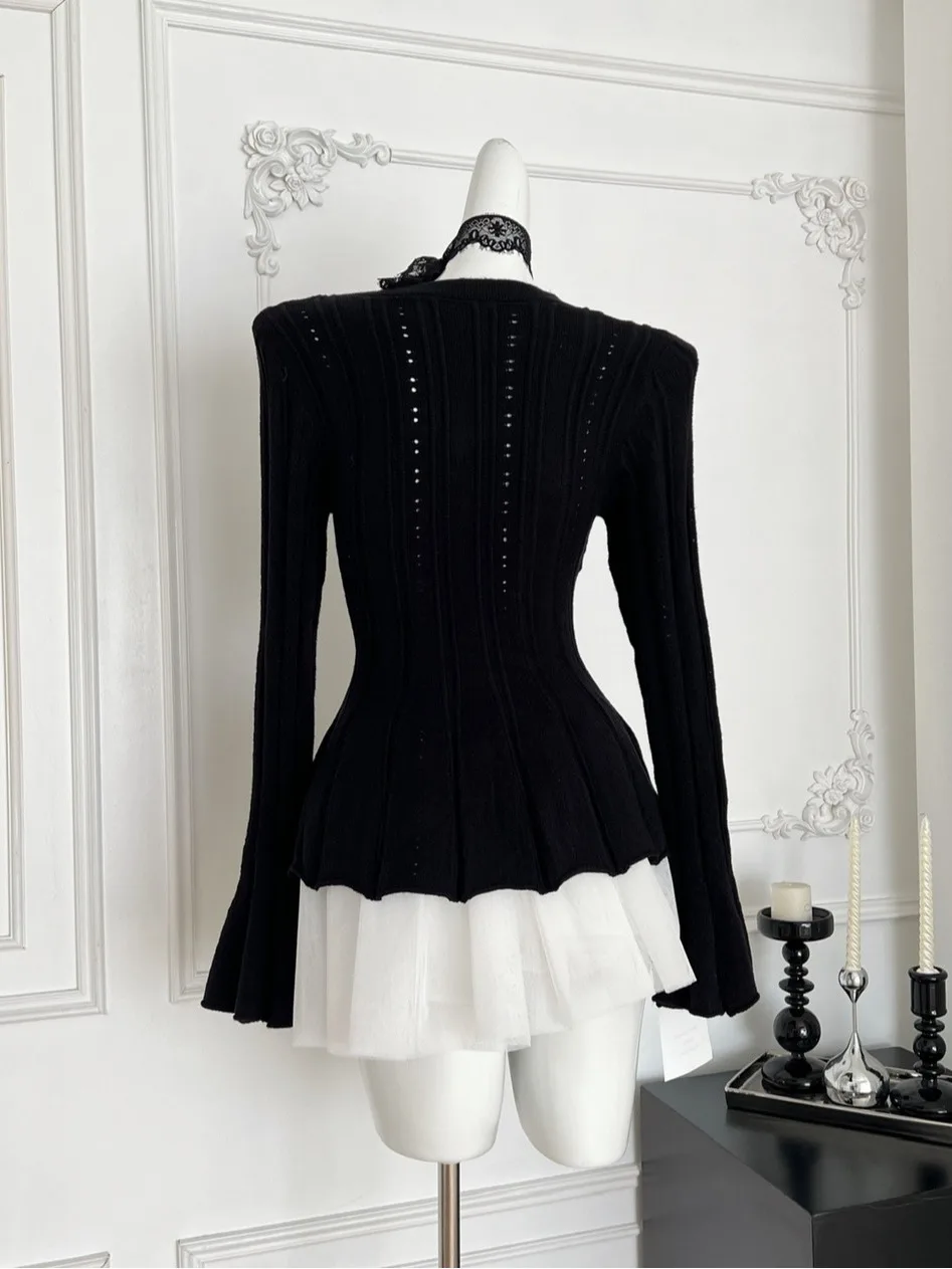 تأثير التخسيس محبوك طويل Sve جرس Sve سترة سترة المرأة Faion الخريف الشتاء سليم صالح الأعلى Ele Sle