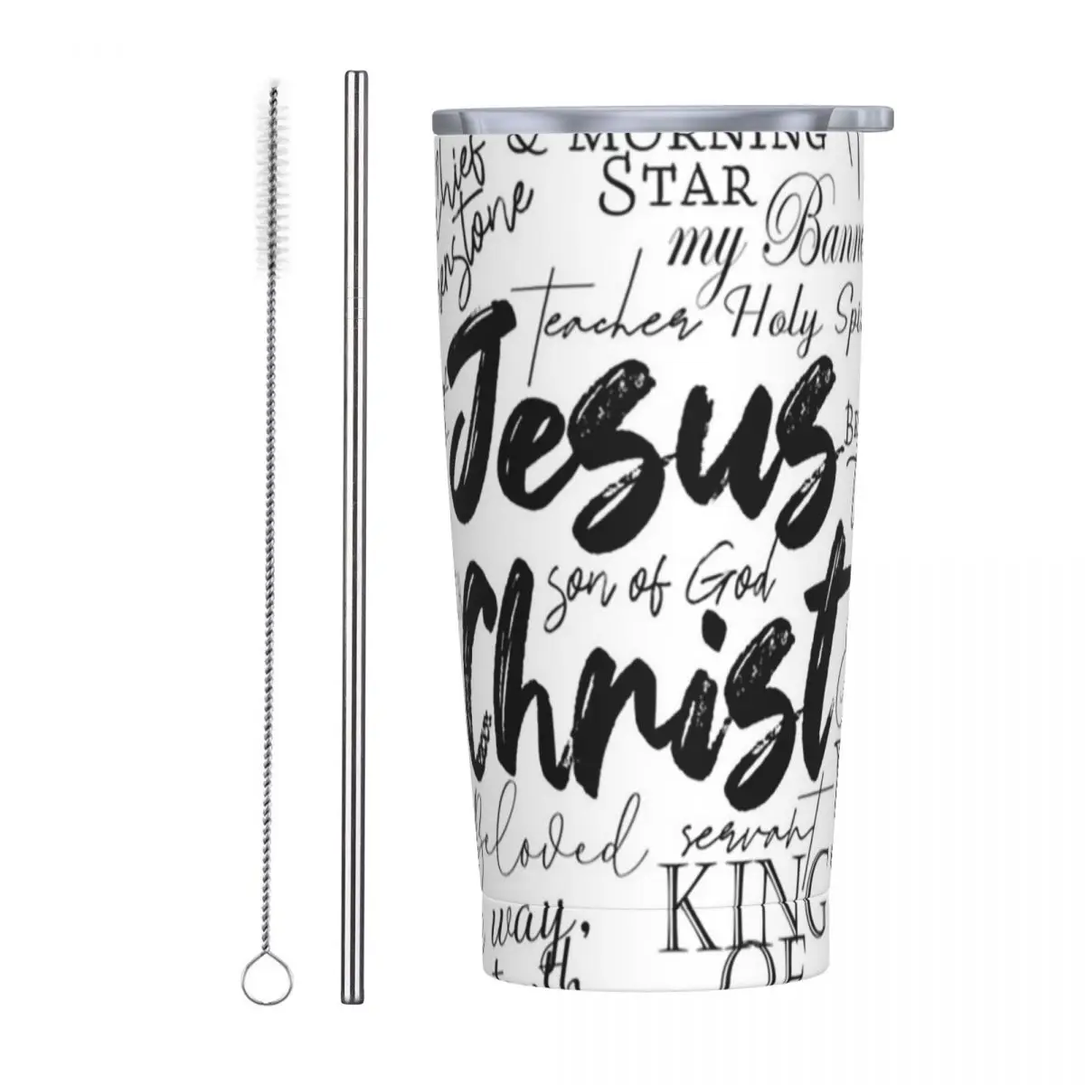 The Names Of God Yeshua Jesus Christian Stainless Steel Tumbler Vacuum Insulated Mugs Thermal Cold Cup Straw With Lid 20oz