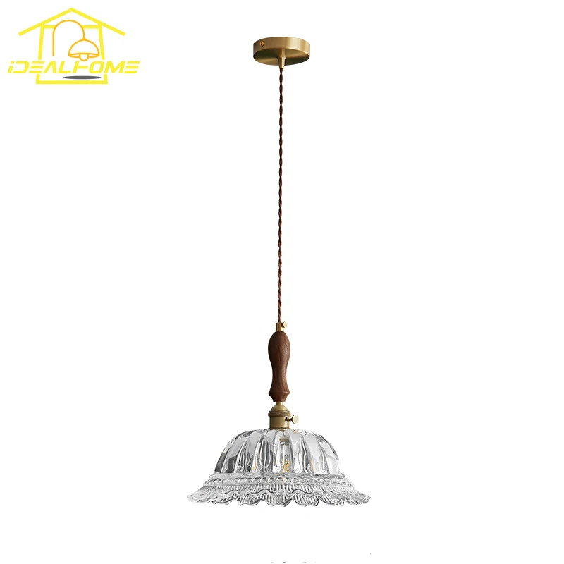 

French Ins Pastoral Pendant Lights Restaurant Walnut Brass Glass Hanging Lamp LED E27 Bar Kitchen Island Study Salon Bedroom Bar