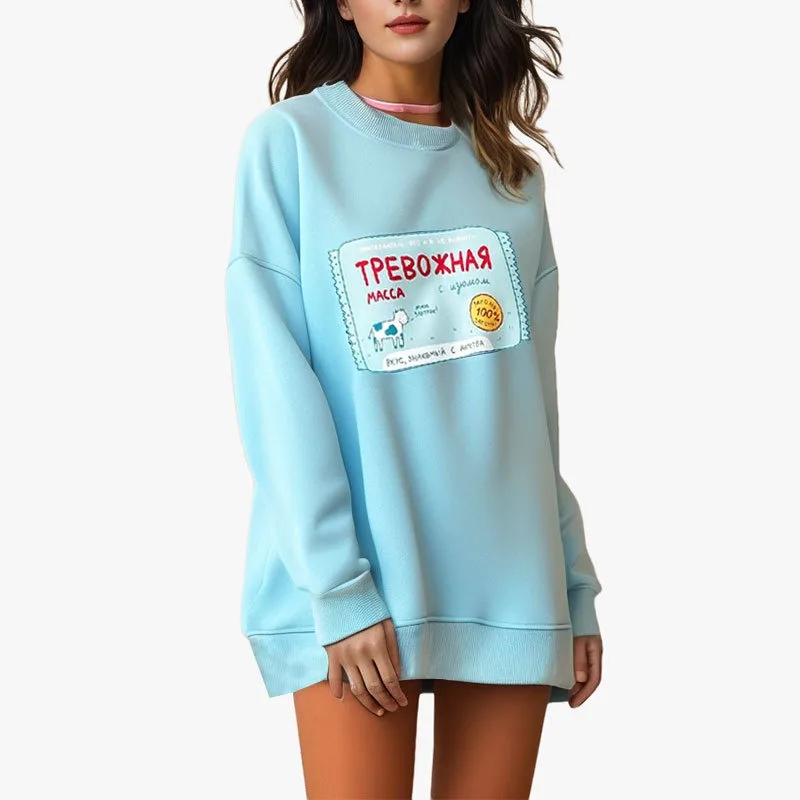 Moda europea y americana, sudadera holgada de manga larga con cuello redondo, nuevo jersey informal versátil, Top, ropa femenina