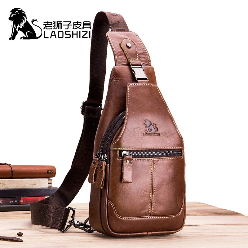 Men\'s Chest Bag Genuine Leather Cross Bag Handbag Messenger One-shoulder Backpack Mini Breast Pocket Pouch Business Travel Gift