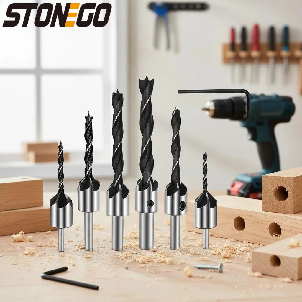 

4Pcs 7Pcs Woodworking Chamfering Tool Hole Enlarging Drill Guide High Speed Steel Drill Bit Countersunk Drill
