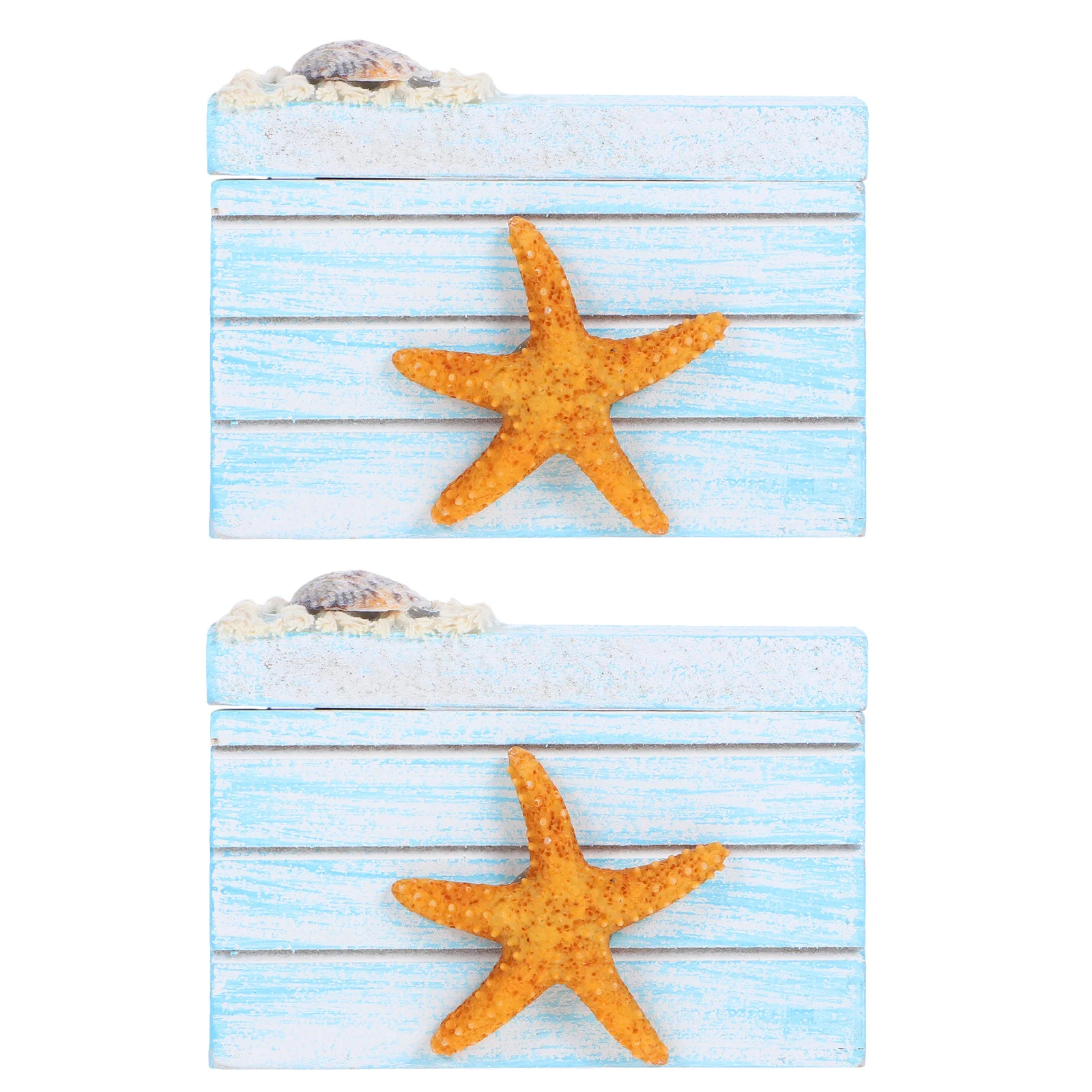 

2pcs Ocean-Inspired Storage Box Nautical Keepsake Chest Rustic Wooden Trinket Box With Hinged Lid - Beach Home Decor Coastal