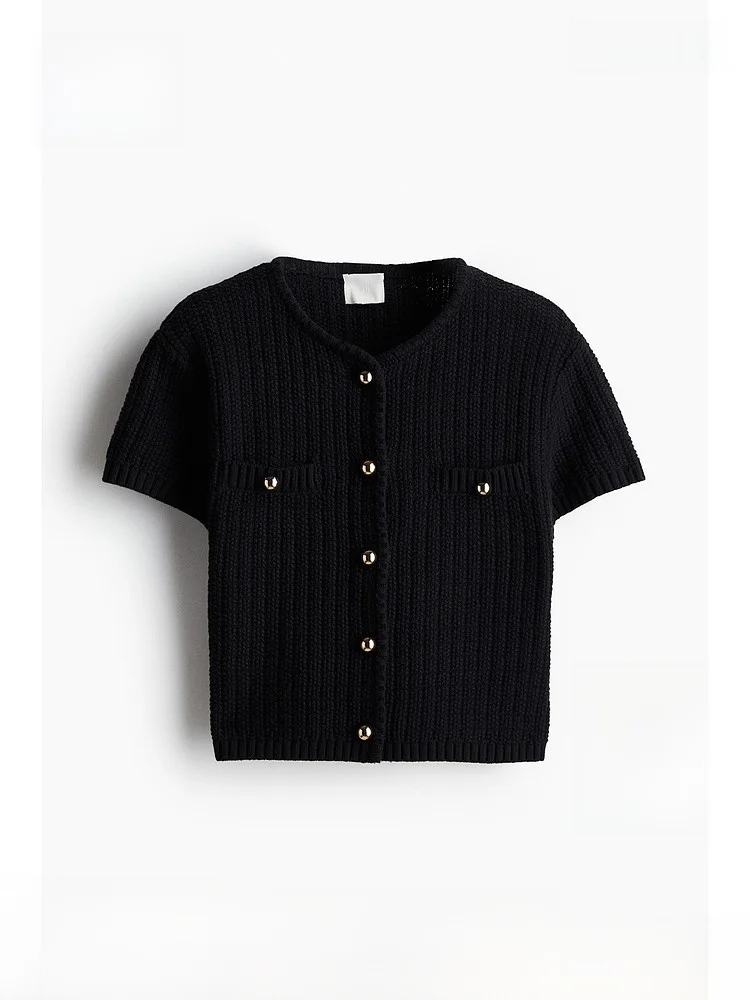 

H&M Women's Knitted round Ne Casual Sle Single Button Miu Series Simple Ele ort Sve Cotton Blend Cardigan