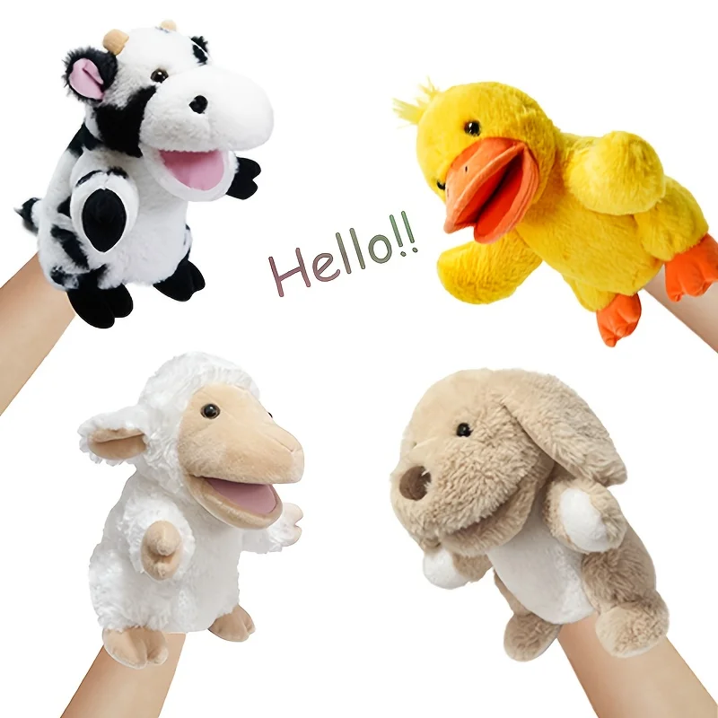 1pcs 9.84In Cartoon Farm Animal Plush Hand Puppet Toy Mouth-Opening Design Interactive Entertainment Performance Birthday Gifts