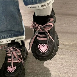 Pink Heart Platform Sneakers Women Sports Casual Vintage Vulcanize Kawaii Korean Spring Summer Tennis Female Flats Buffalo Shoes