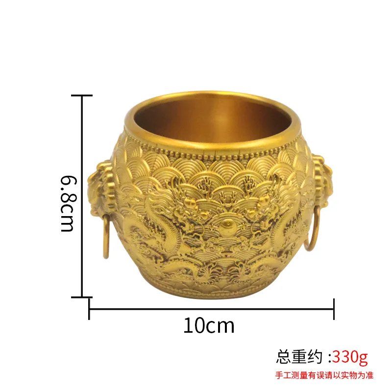 Brass Relief Double Playing with Pearls Ear Ornament Home Office Entrance Lion Head Dragon Pattern Cylinder