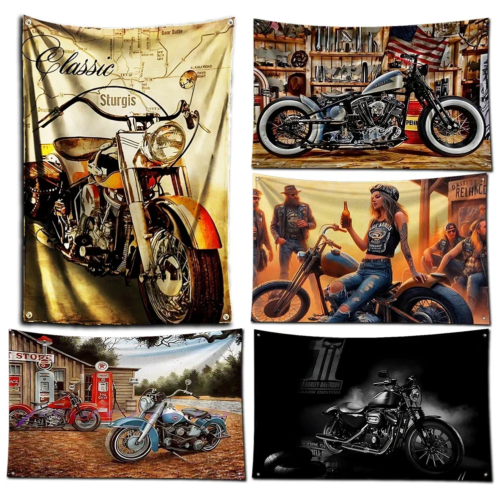 Bandera de la oscuridad de la motocicleta, cartel de motociclista, arte de pared, cartel Vintage, Motor oscuro, coche, cueva, garaje, Pub, Club, Bar, 3x5 pies