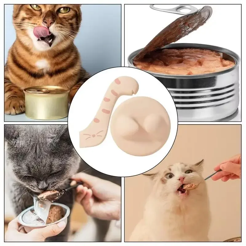 

Pet Food Can Lid Scoop Multifunctional Cat Can Opener For Mixing Wet Food Sealable Storage Lid For Pet Silicone Cat Cans