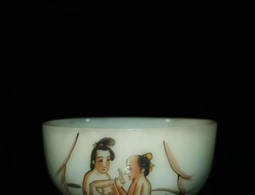 Very rare Qing Dynasty colored glaze painted body art cup,with mark,Decoration,Free  shipping,