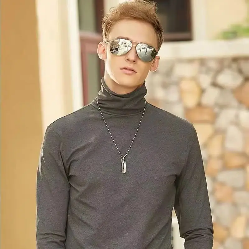 

Fashion Men's Turtleneck T-Shirts Casual Autumn Winter High Collar New Slim Long Sleeve Stretch Model Undershirt Plus Size Tees