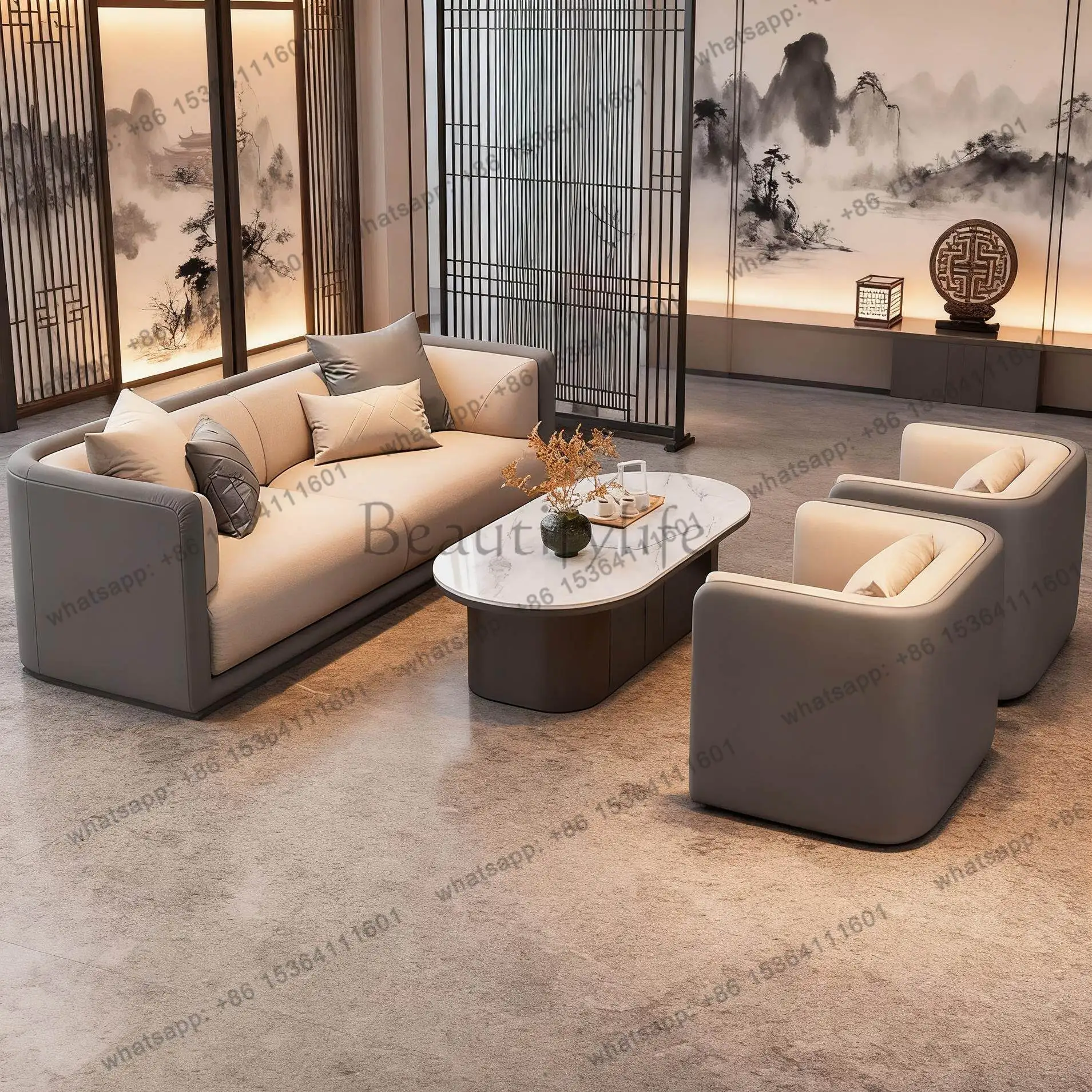 Light luxury hotel lobby reception negotiation sofa new Chinese tea house sofa