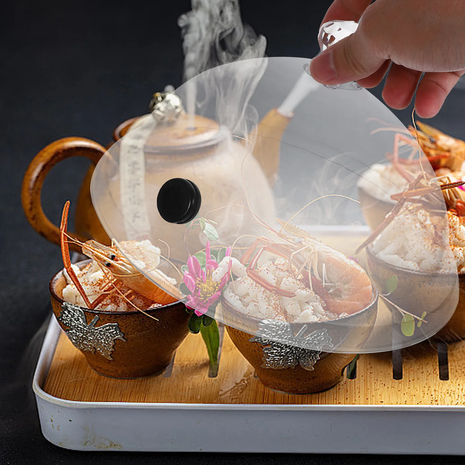 

2Pcs Heat Resistant Smoking Lid for Western Cuisine Cakes Desserts Snacks Stylish Design Easy to Handle