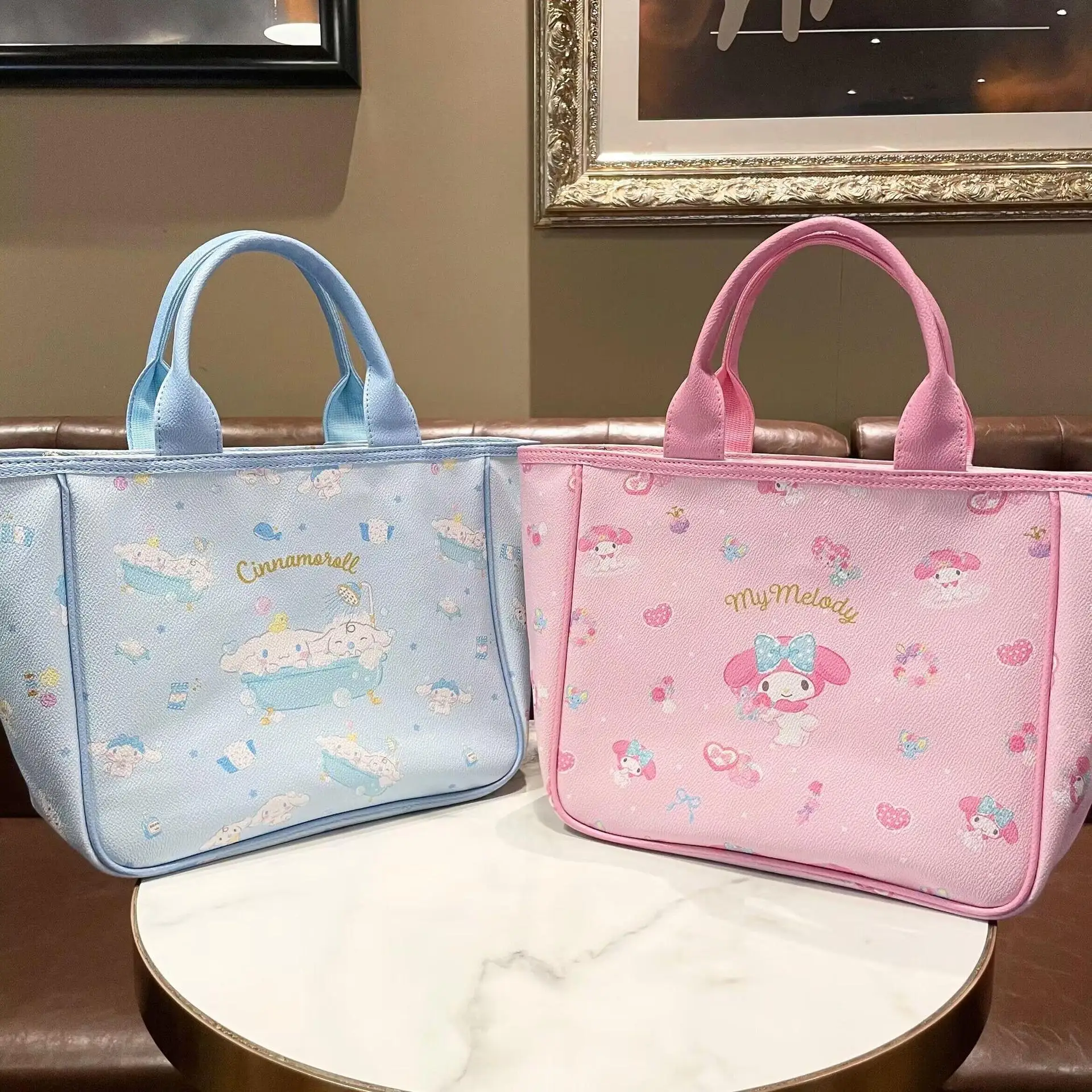 Sanrio Hello Kitty Heart Printed PU Leather Bags Women New Large Capacity Luxury Handbags Y2k Girl Cartoon Cute Trendy Totes