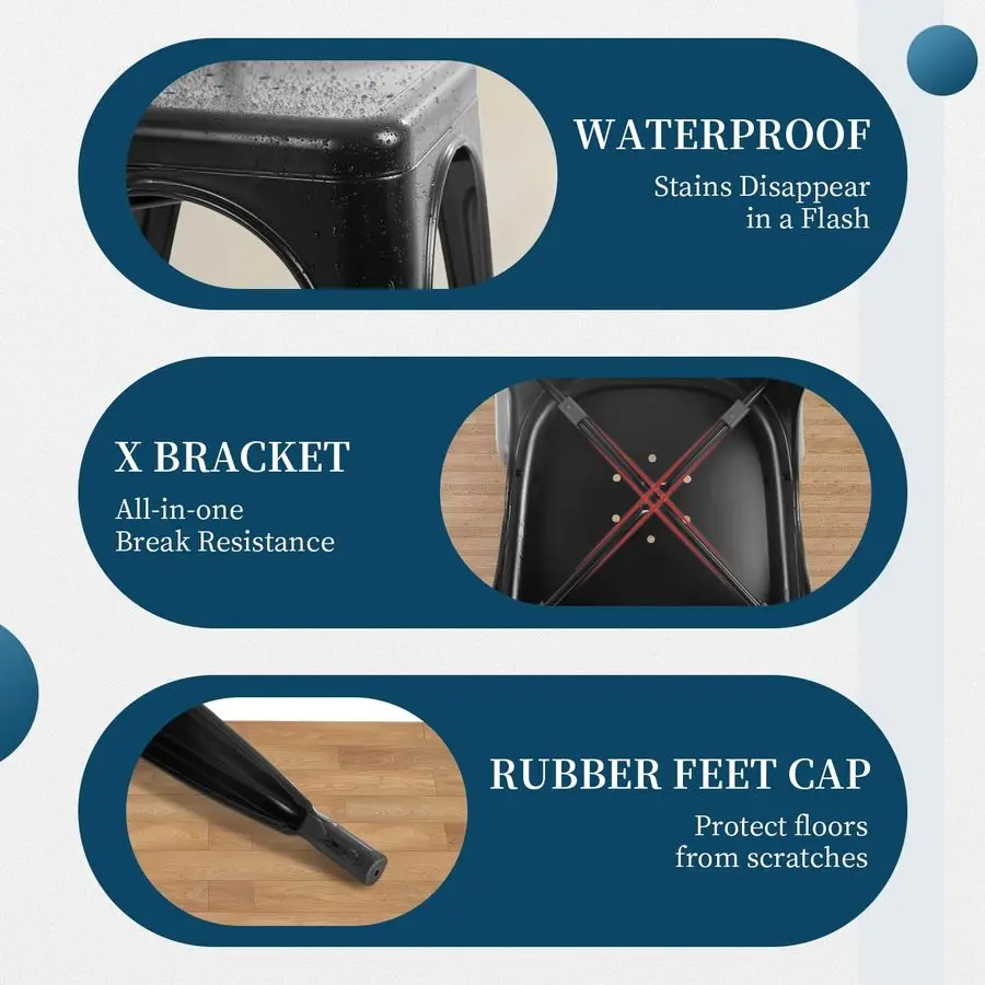 Metall-Esszimmerstühle, 4er-Set, schwarz, stapelbare Tolix-Beistellstühle mit Rückenlehne, kratzfeste, rutschfeste Füße, für den Innen- und Außenbereich 33