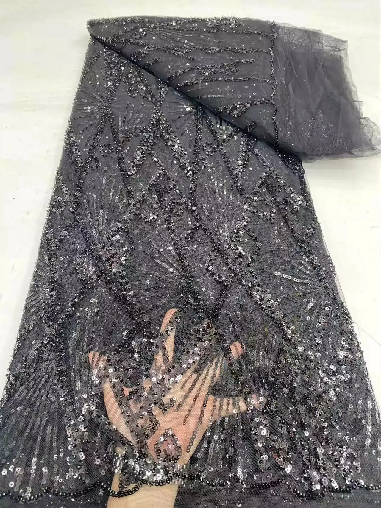 Red French Groom Lace Fabric 2024 High Quality African Nigerian Mesh Sequins Lace Fabric For Women Wedding Party Dresses Sewing