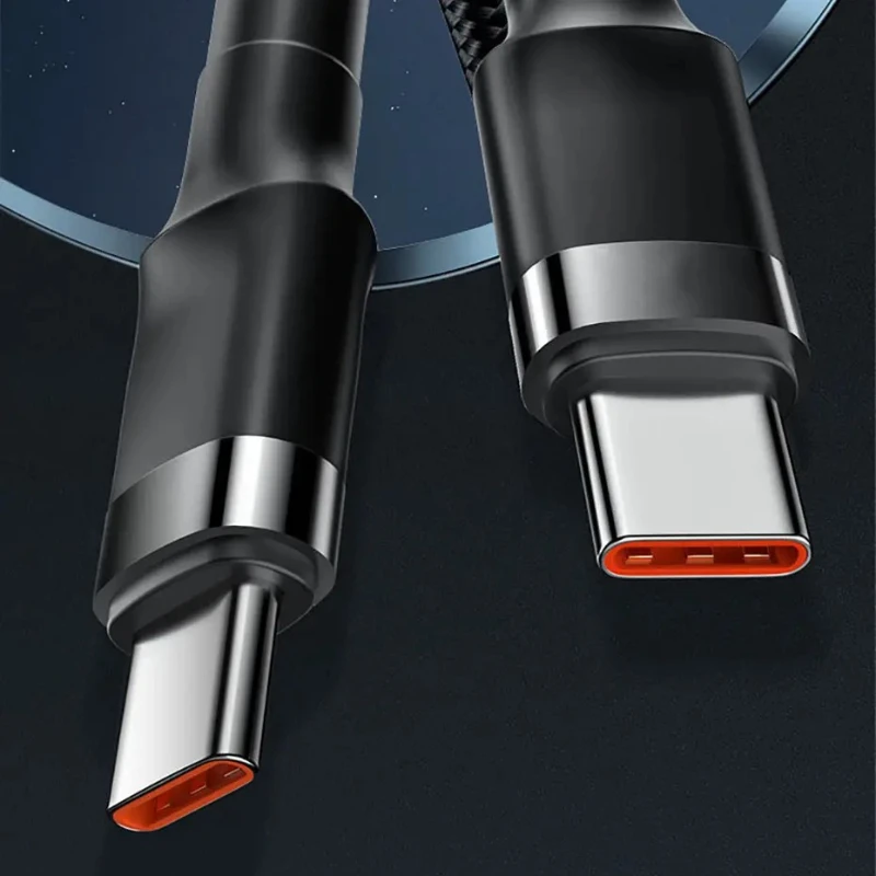 

120W 6A 0.25m/1m/1.5m/2m Dual Type-C Nylon Rope Fast Charging Cable Mobile Phone Accessories for iPhone Samsung Xiaomi Notebook