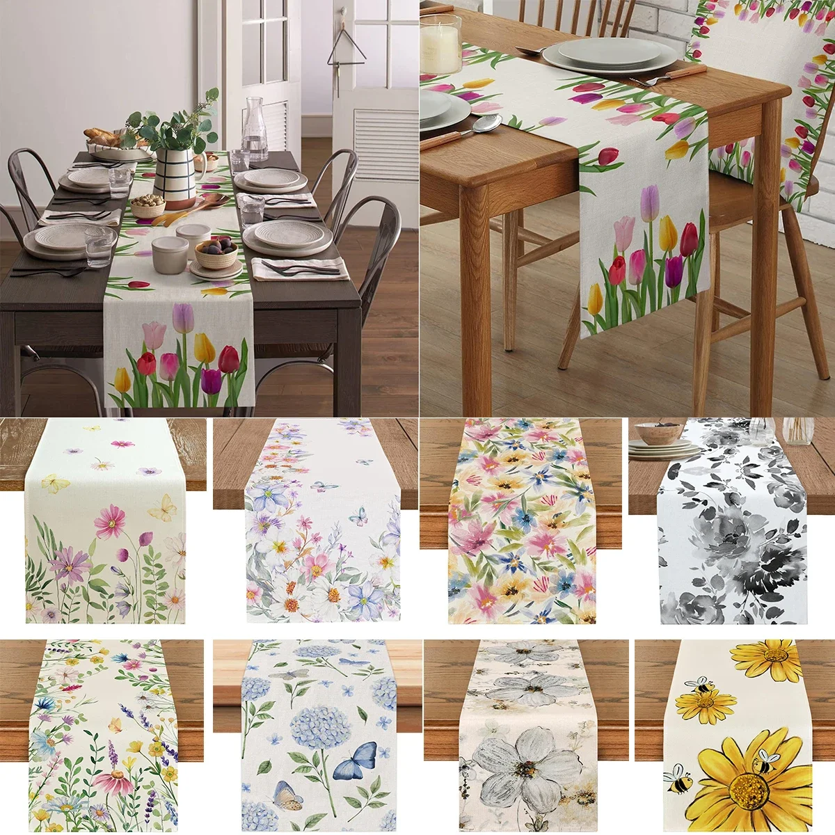 

Spring and Summer Floral Table Flag Printed Tulip Lavender Home Decoration Tablecloth Dining Table Runners Wedding Decorations