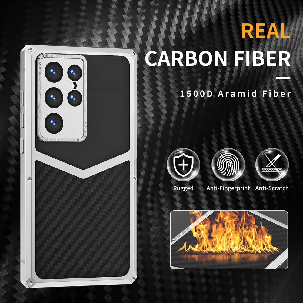 Genuine Real Carbon Fiber Aramid Metal Case for Samsung Galaxy S23 S24 Ultra Glass Film Camera Lens Protective Full Cover